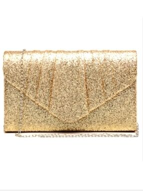 Dasein Women's Pleated Envelope Clutch Gold Glitter Shoulder Handbag NWT